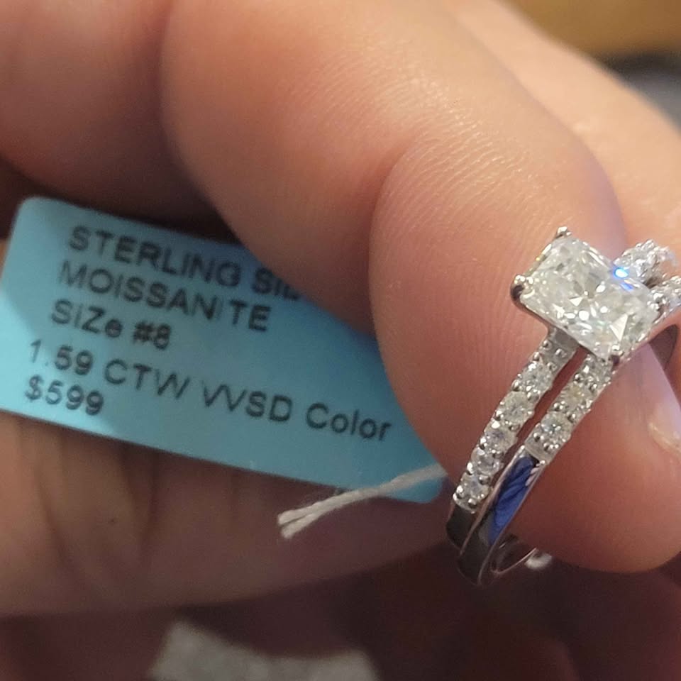 1.59 ct moissanite silver wedding set, size 8