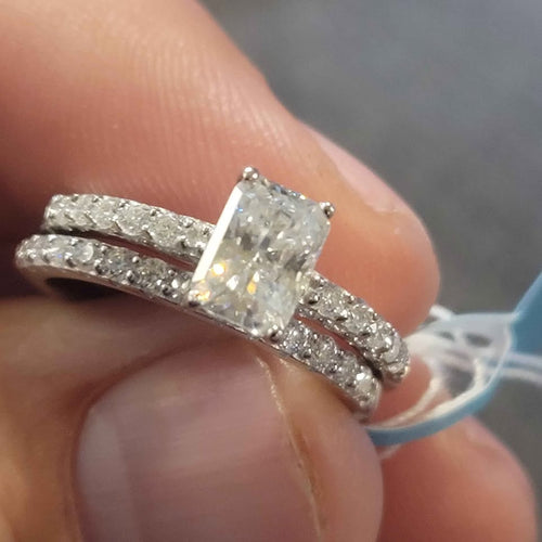 1.59 ct moissanite silver wedding set, size 8