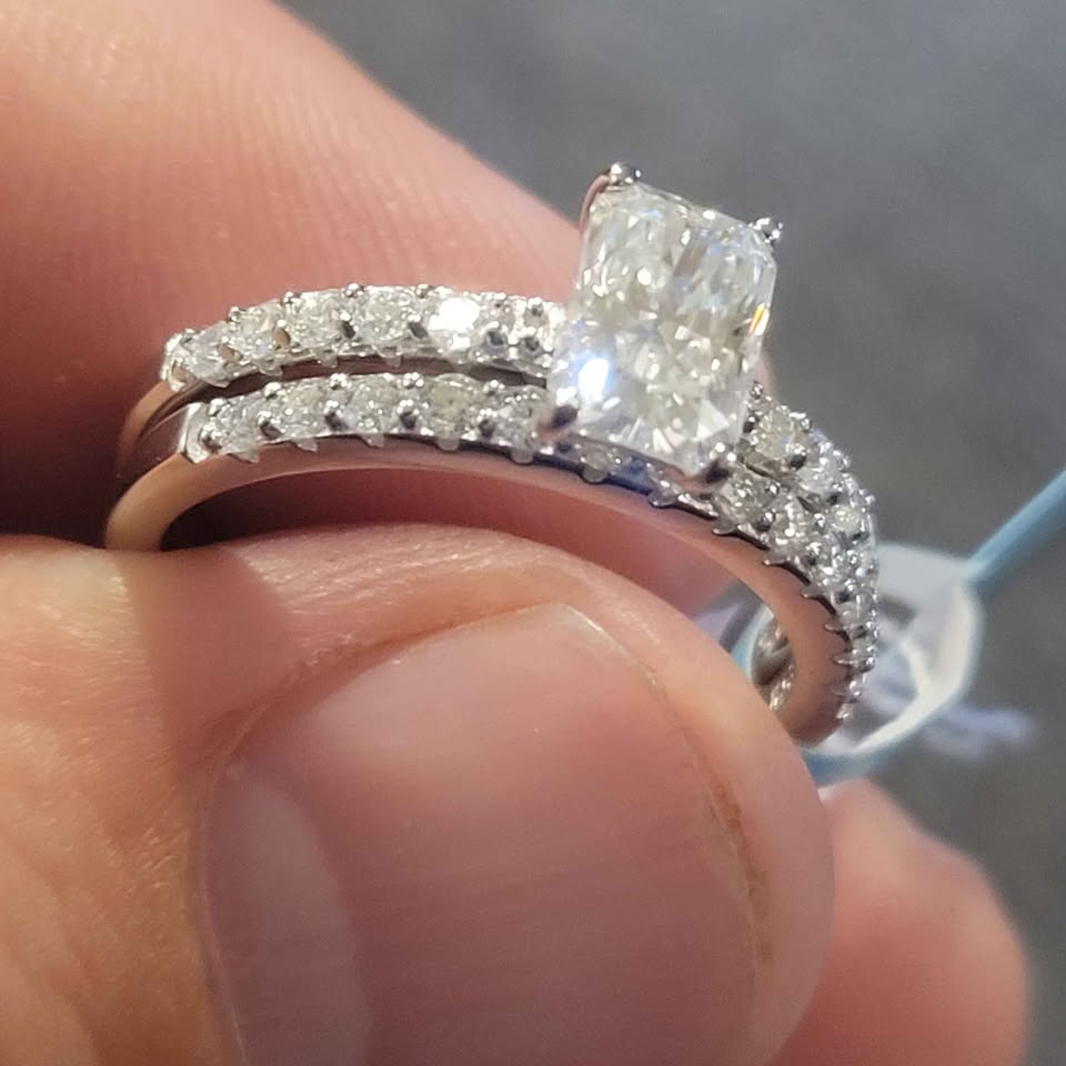 1.59 ct moissanite silver wedding set, size 8