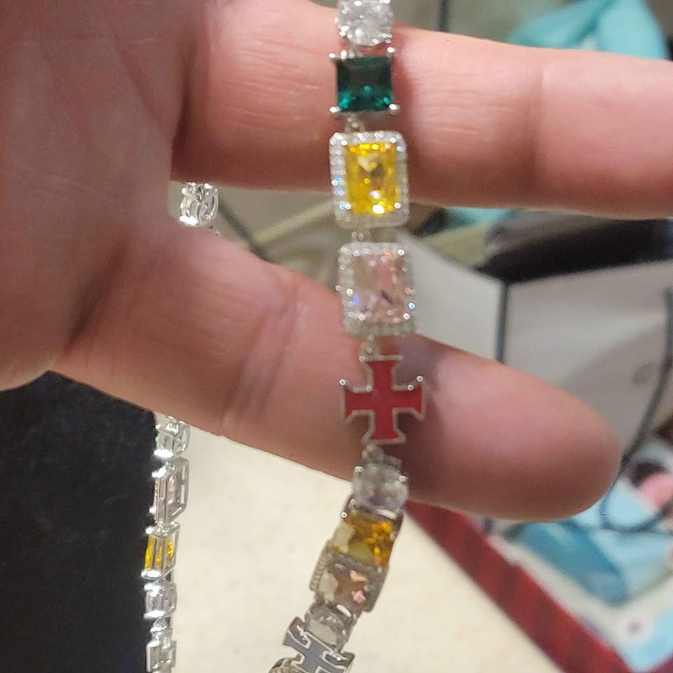 22in Multi-gem silver necklace 10mm wide