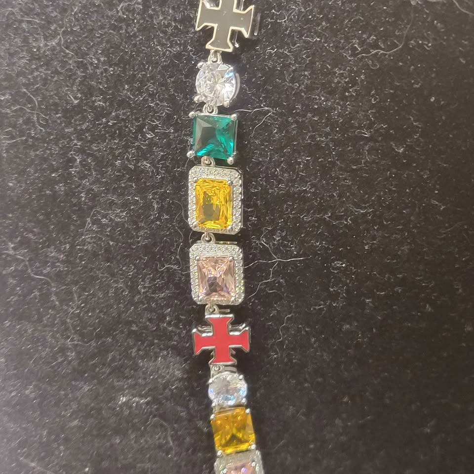 22in Multi-gem silver necklace 10mm wide