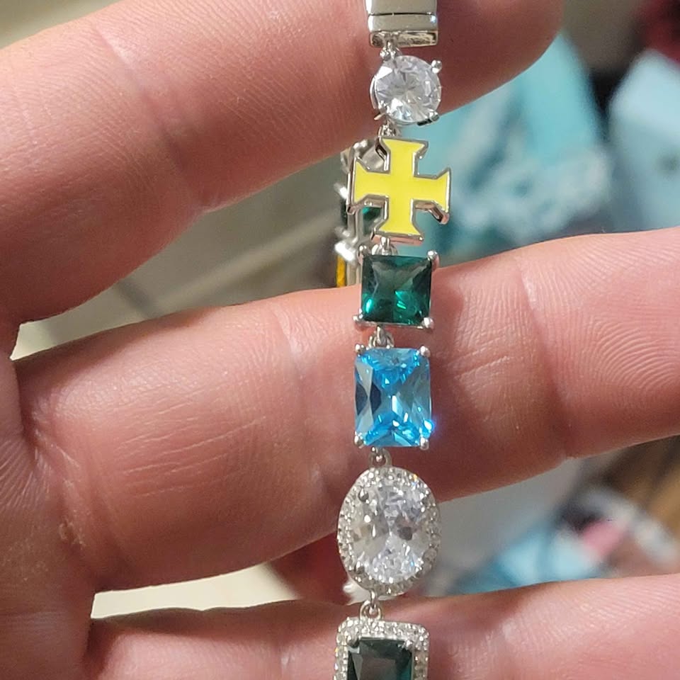 22in Multi-gem silver necklace 10mm wide