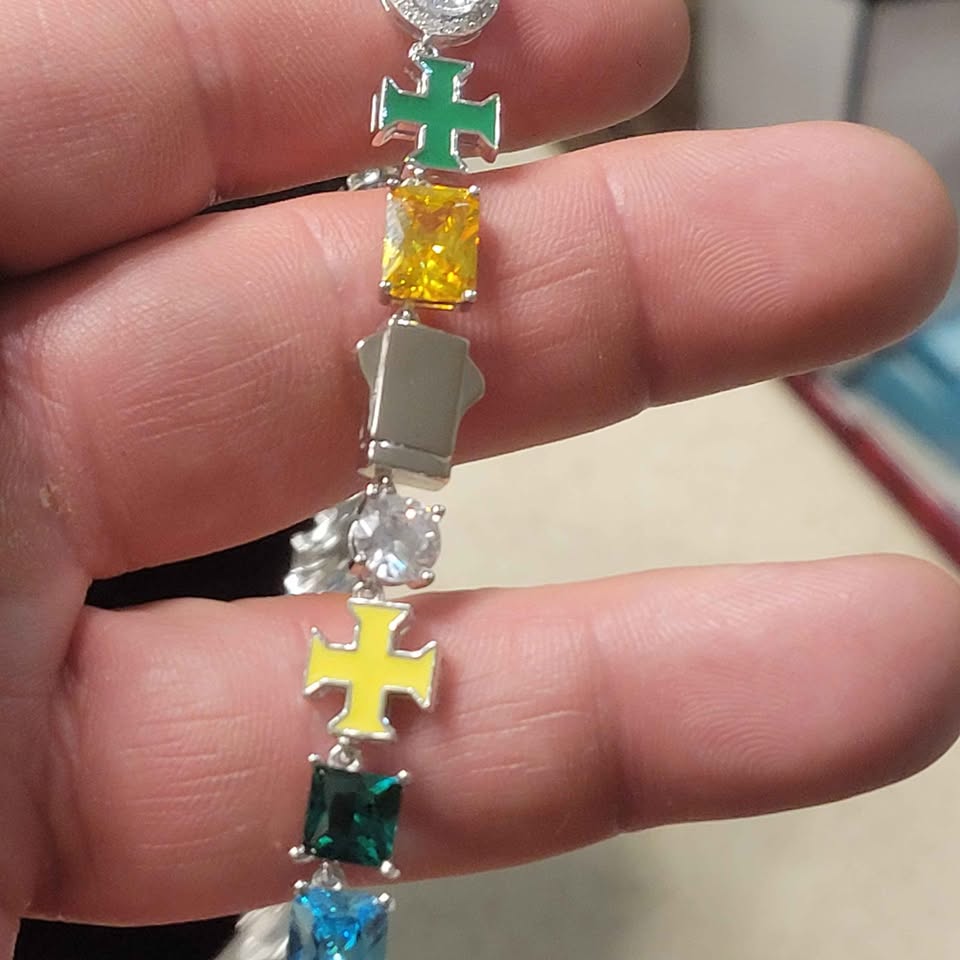22in Multi-gem silver necklace 10mm wide