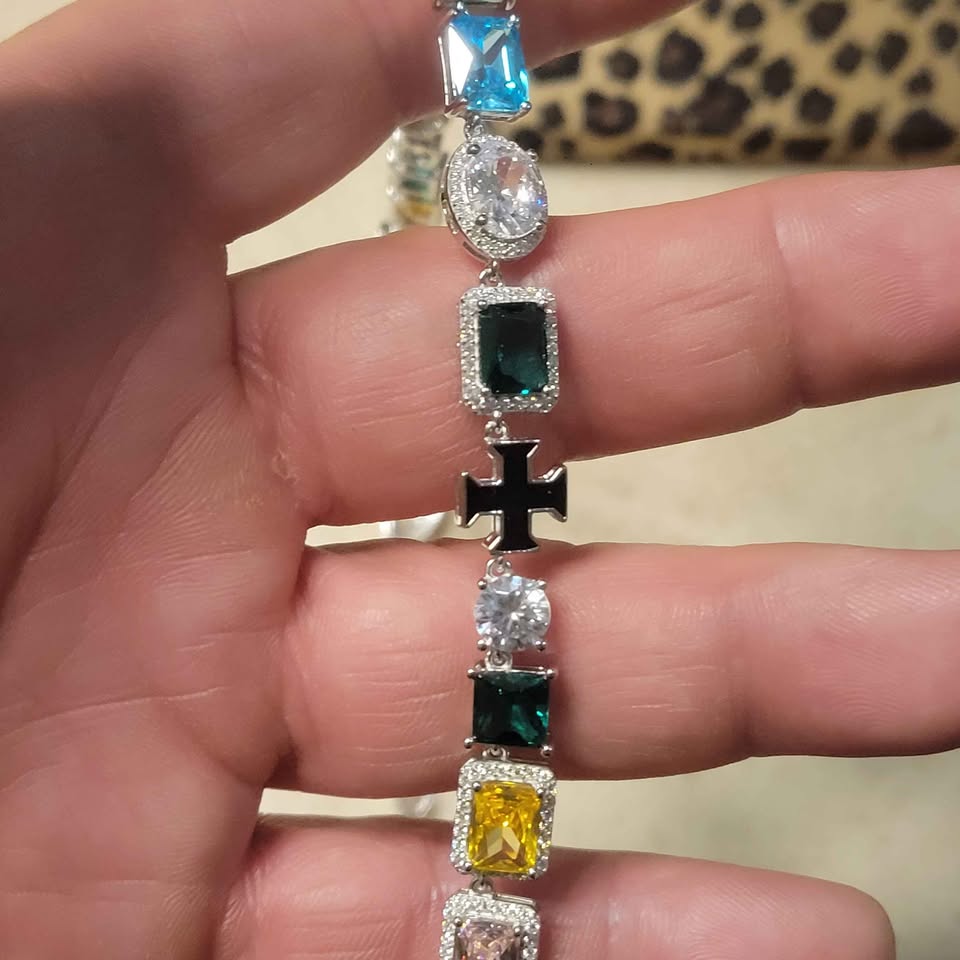 22in Multi-gem silver necklace 10mm wide