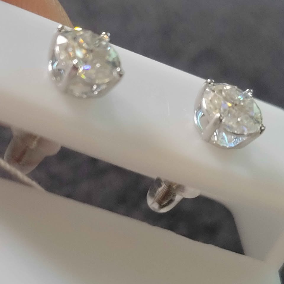 6mm moissanite silver earrings, 1.60ct