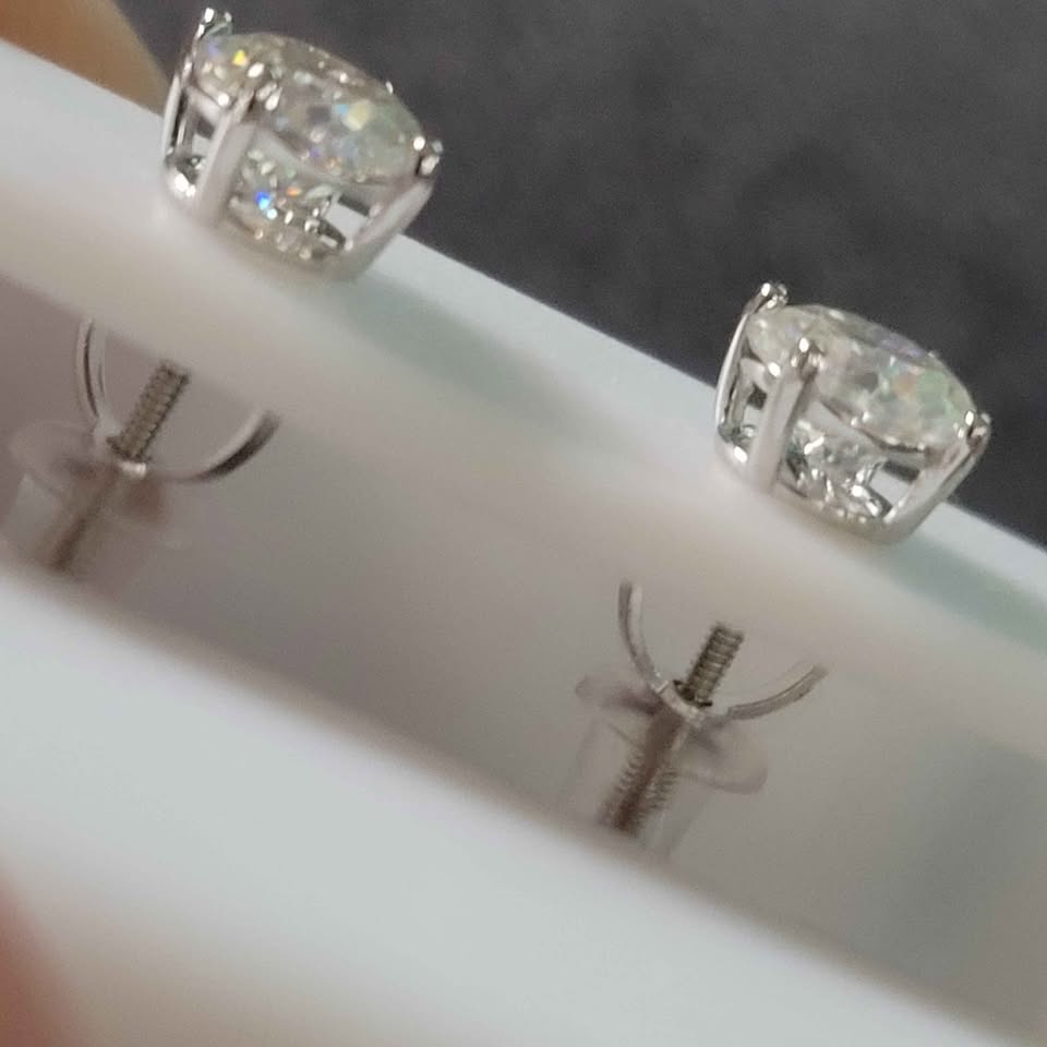 6mm moissanite silver earrings, 1.60ct