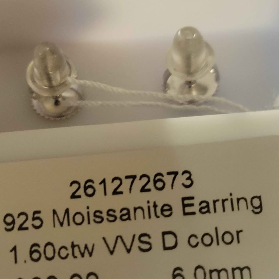 6mm moissanite silver earrings, 1.60ct