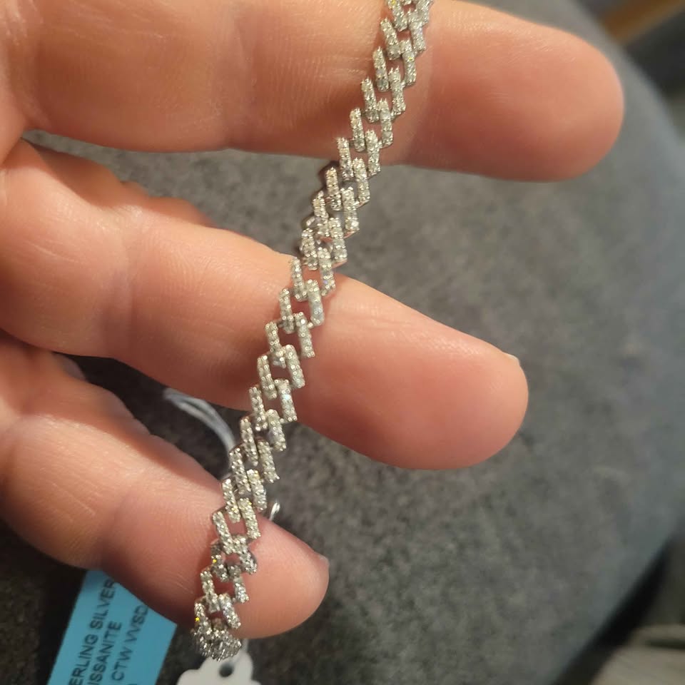 7in. Moissanite silver Monaco Link bracelet, 6mm