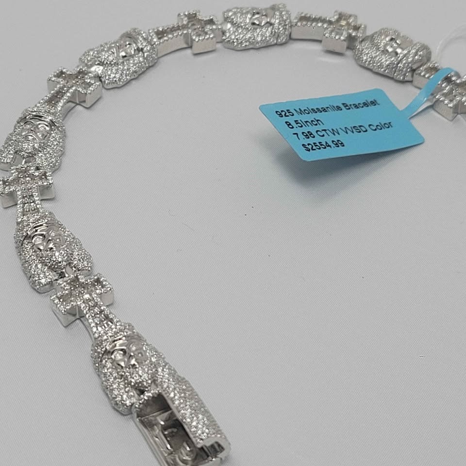 8.5in christ and cross moissanite silver bracelet
