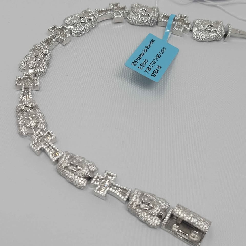 8.5in christ and cross moissanite silver bracelet