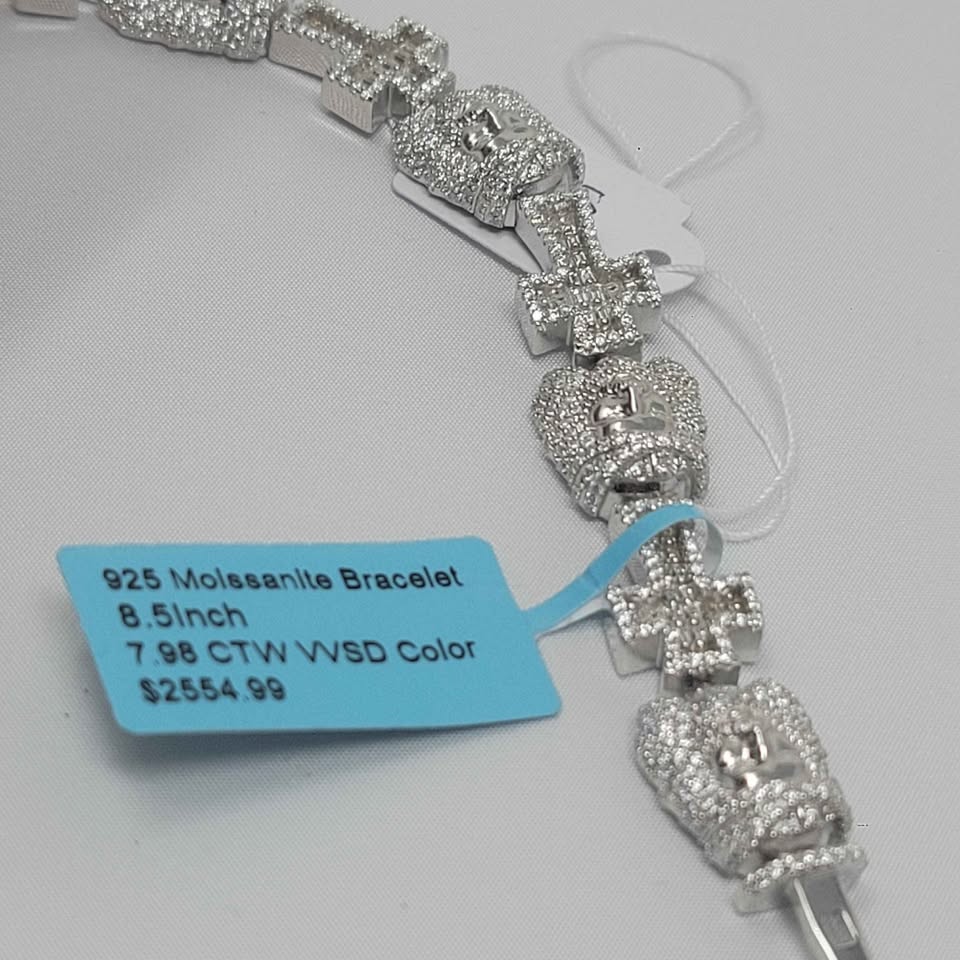 8.5in christ and cross moissanite silver bracelet