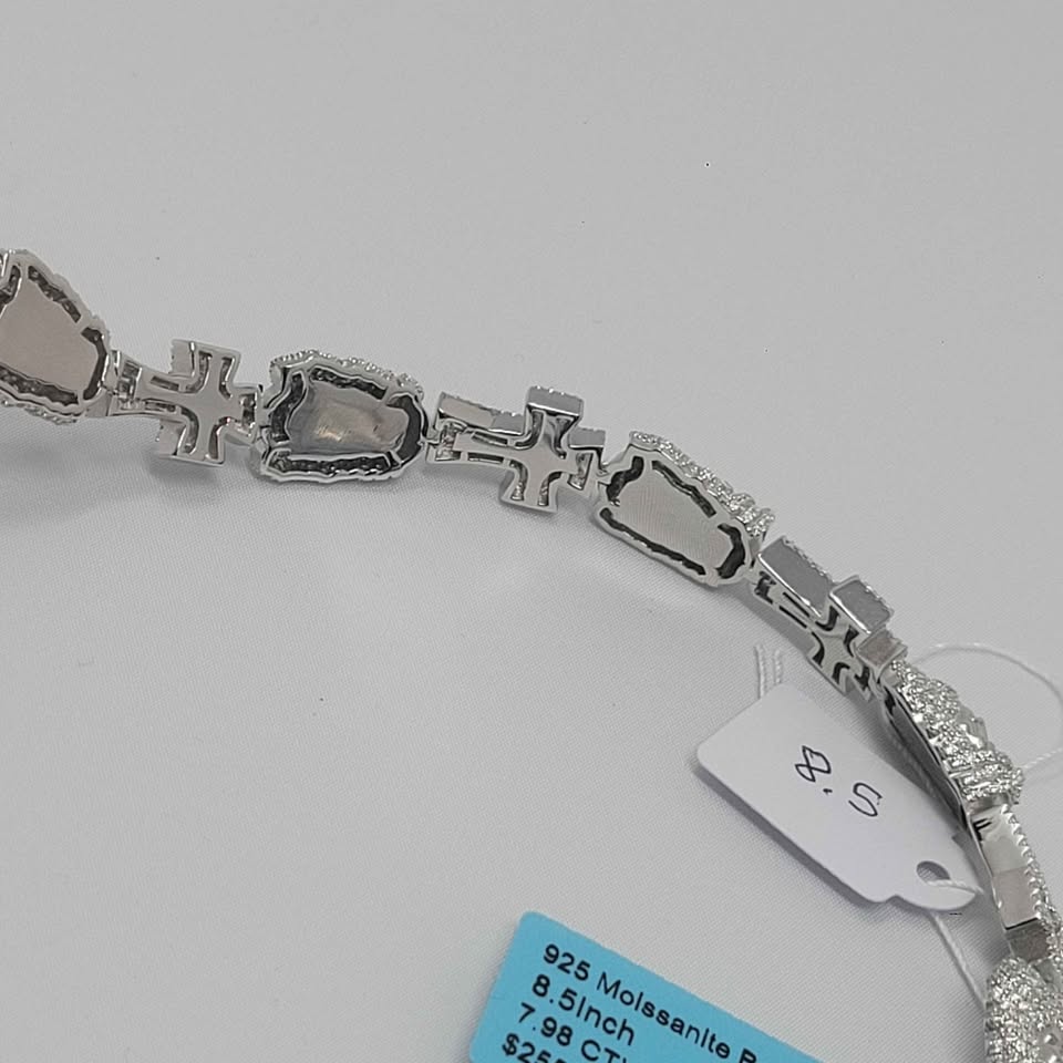 8.5in christ and cross moissanite silver bracelet
